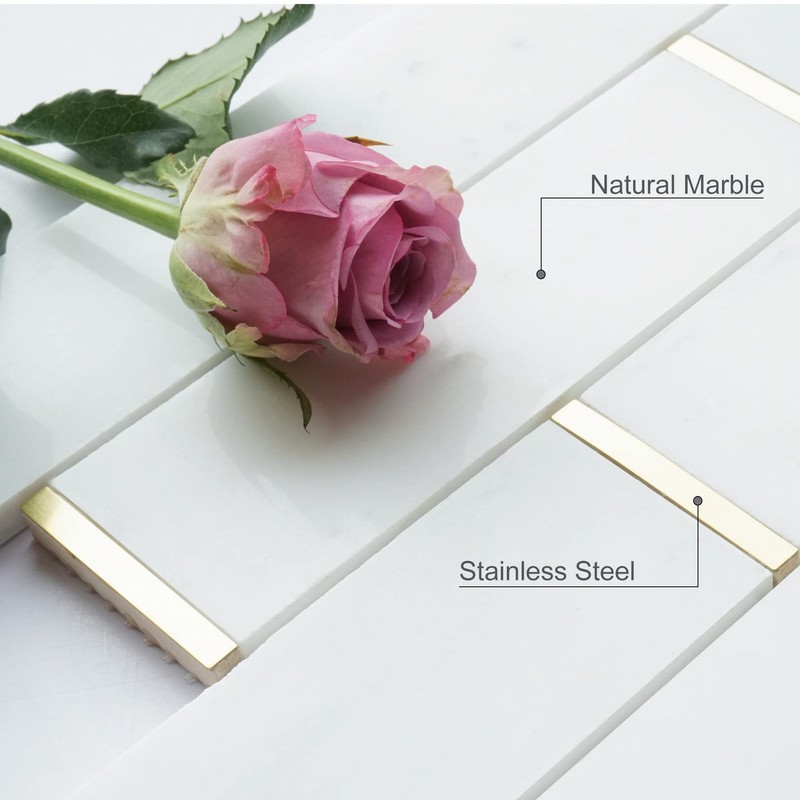 NBG-2 2x6 White and Gold Metal Stainless Steel Polished Marble