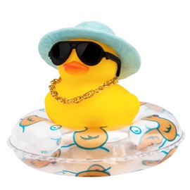 wonuu Car Rubber Duck Car Duck Decoration Dashboard Car Ornament for Car Dashboard Decoration Accessories with Mini Bachelor Cap Necklace and Sunglasses