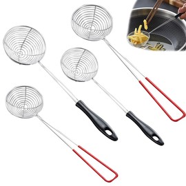 LATRAT 4 Pieces Stainless Steel Fondue Sieve, Spider Sieve Skimmer, Skimmer Spoon, Skimmer Spoon, Skimmer Spoon, Spider Strainer Ladle, Sieve Spoon for Cooking Vegetables, Mushrooms, Meat, Fish