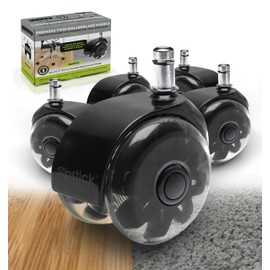 Slipstick Monster 3” Dual Rollerblade Office Chair Wheels (Set of 5) Premium Rubber Caster Wheels for Chairs, Smooth & Safe Rolling on All Flooring