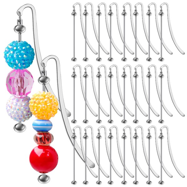 TANEMUDO 24 Pcs Beadable Bookmarks Silver DIY Blank Bar Pendant