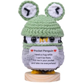 Mwmoeen Funny Positive Penguin, Lucky Charm Penguin Pocket Hug Gifts, Cute Knitted Penguin with Positive Card Encouragement Gifts, Motivational Gifts, Best Friend Gifts