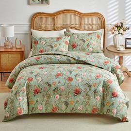 HighBuy Green Comforter Set Twin XL Size Ultra Fluffy Botanical Floral Bedding Comforter Set Soft Green Bedding Set for College Teen All Season Hotel Luxury Bedding with Corner Tabs