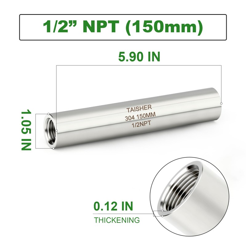 TAISHER 2PCS Stainless Steel Pipe Fittings, 1/2" NPT Female x