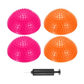 PATIKIL 4 Pcs Half Spiky Domes Balance Pods 6.7x3.1 Inch, Balance Trainer Dots with Hand Pump for Core Body Balancing Stability Training Foot Massage, Orange/Rose Red