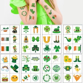 St Patricks Day Glitter Temporary Tattoos, 48pcs Clover Gold Coin Luck Hat Expression Tattoos Sticker St Patrick's Day, Kiss Me I'm Irish Party Favor, Shamrock Arts Crafts Green Shamrock Decorations