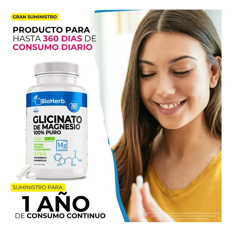 BioHerb Glicinato de Magnesio de 500 mg (Rinde Hasta 1