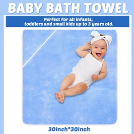 Chumia 6 Pack Baby Bath Towel Coral Fleece Soft Absorbent Newborn Hooded Towel for Kid 30 x 30 Inch Toddler Bath Blanket for Babies Infant Shower Gift(Blue)
