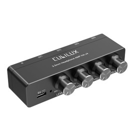 Cubilux 4-Way Headphone Amplifier 3.5mm with Volume Adjustment,Multiple Headphone Jack Splitter for Share Music,Headphone Amplifier for Speaker Earphones Laptop MP3 Player-5V DC Power Supply