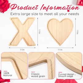 Patelai 4 Pcs Valentine's Day Wooden Serving Platter XOXO Heart Shaped Wood Serving Tray Kitchen Charcuterie Board Candy Tray Snack Board for Valentine's Day Anniversary Wedding