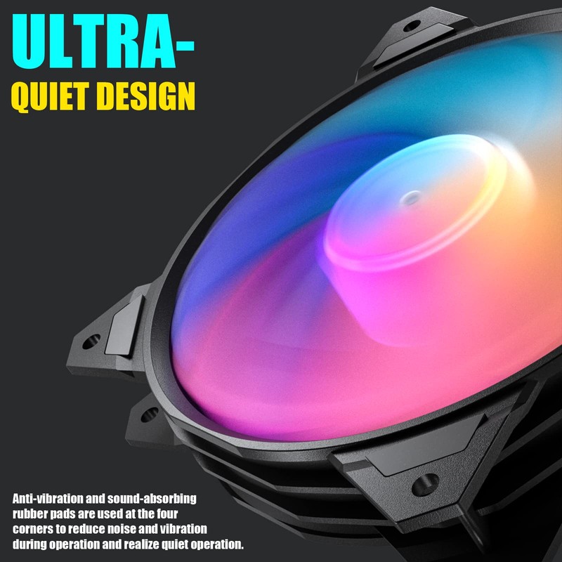 upHere 120mm 3PIN Case Fan with Rainbow LED Low Noise