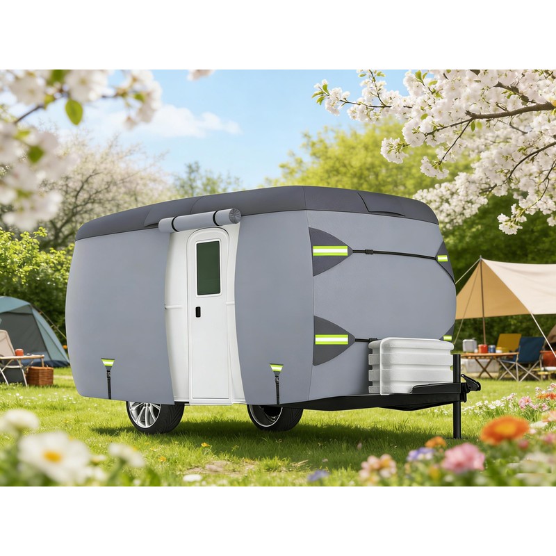 Fiberglass Travel Trailer Cover 7 Layers Breathable Waterproof Rip-Stop Camper
