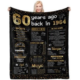 60th Birthday Decorations for Men Women 60th Birthday Gifts for Women 60th Birthday Gift for Men Wife Husband Mom Dad Grandma Grandpa Soft Custom Blanket Back in 1964-60x50 Inch - Gold