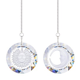 45mm Crystal Suncatcher Round Pendant Rainbow Maker for Home Car Decor (Moon and Sun)