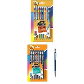 BIC Xtra-Strong Mechanical Pencil, Colorful Barrel, Thick Point (0.9mm), 24-Count (MPLWP241) and Xtra-Precision Mechanical Pencil, Metallic Barrel, Fine Point (0.5mm), 24-Count