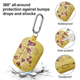 BannerBlend Cute Cartoon Engraved Case for AirPods Pro Case 2nd 1st Generation Case Cover/AirPod Pro Case Cover, Soft Silicone Skin Full Protective Cover, Front LED Light Visible Yellow+Wine Red