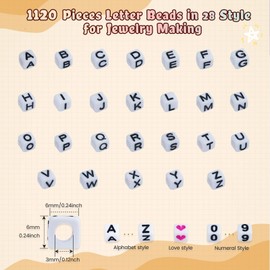 FZIIVQO 1120Pcs Acrylic Square Letter Beads, 6x6mm Alphabet Beads A-Z with Numbers Colorful Hearts Cube Beads for Jewelry Making, DIY Necklaces, Key Chains, Friendship bracelets