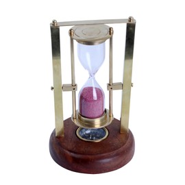 THE Unltd India 2.45 Minute Brass Sand Timer with Inbuilt Compass, Vintage Brass Bright Pink Sand Clock Antique Style Gift Decorative Unique Creatives Gifts for Home Office Study Desk, 16 Cm
