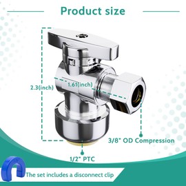 VINTEX 5-Pack Angle Stop Valve,1/2" PTC x 3/8" OD Compression Angle Shut Off Valve, 1/2 Inch PTC x 3/8 Inch OD Compression Water Shut Off Valve, PEX, Copper, Cpvc