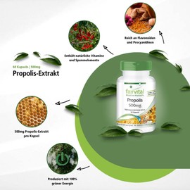 Bee Propolis Capsules - Natural Bee Resin Extract 500 mg - With 3% Galangin - High Dose - 60 Capsules