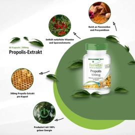 Bee Propolis Capsules - Natural Bee Resin Extract 500 mg - With 3% Galangin - High Dose - 60 Capsules