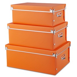 SEEKIND photo boxes storage, storage boxes with lids and Handles, 3 in 1 Set, Multiple Size(Small/Medium/Large) Plastic Box for Photos, tax papers, Cosmetic, Socks, Snacks, Etc(Orange)