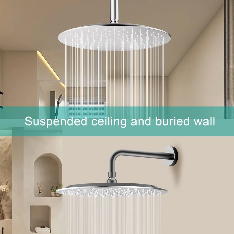 AULEEND 12 Inch Round Shower head, High Flow Stainless Steel