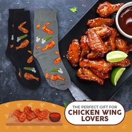 Foozys Men’s Crew Socks | Food & Drink Themed Novelty Socks | 2 Pairs (Buffalo Wings)