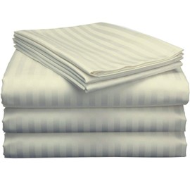 Online Bedding Linen Split King Sheets Sets for Adjustable Bed, 800 Thread Count Egyptian Cotton Sheets, 5 Piece Split King Sheet Set, Sateen Sheets, 18" Deep Pocket - Ivory Stripe