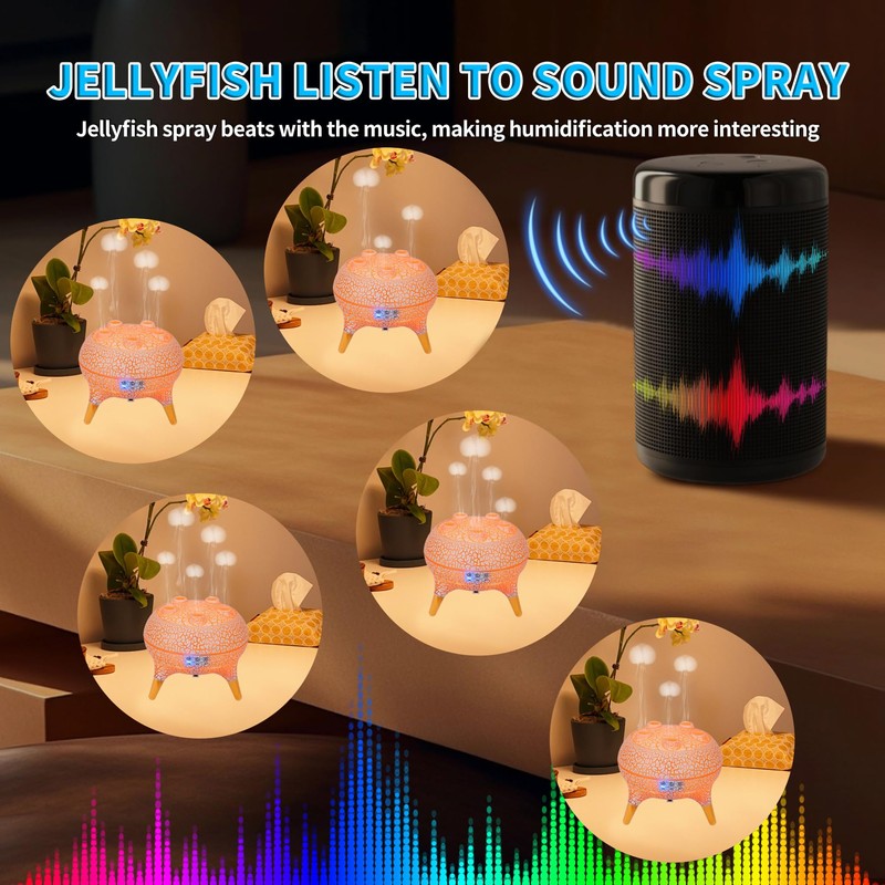 KCKJ Jellyfish Essential Oil Diffuser Sound-Activated Spray Dancing Jellyfish,250ml Aroma