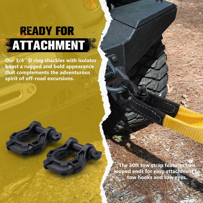 BUNKER INDUST Heavy Duty Tow Strap Recovery Kit, 3" x