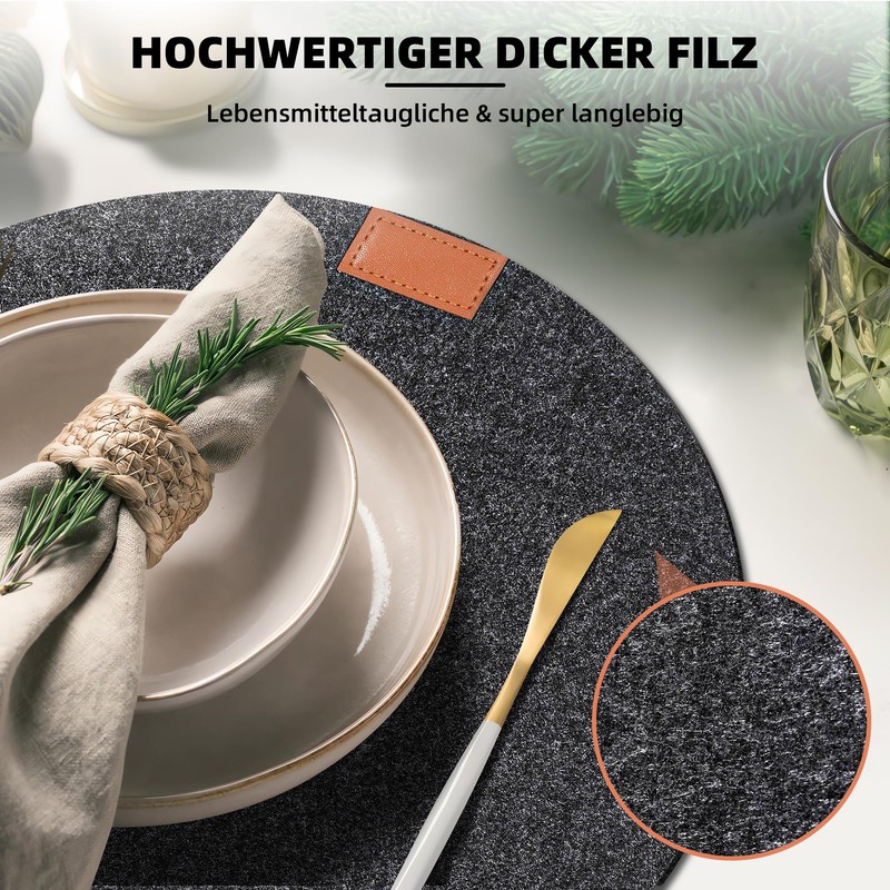 Tischset aus Filz 18er Set, 6 Tischsets Abwaschbar Platzsets rutschfest
