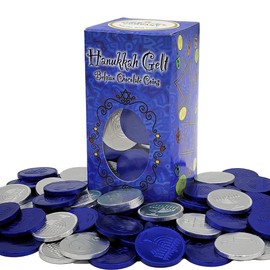 Hanukkah Chocolate Coins, Nut-Free, Belgian Blue and Silver Milk Chocolate Coin, Kosher Hanukkah Gelt in Gift Box (Single-Pack (1 Pound))