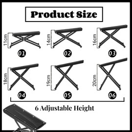 CAIHONG Guitar Foot Stool, 6-Position Height Adjustable Guitar Foot Rest Stand with Rubber End Caps and Non-Slip Rubber Pad for Classical, Acoustic, Electric Guitar - Black