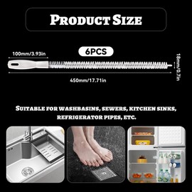 AIMEKE Pack of 6 Cleaning Brushes for Sewers, 45 cm, Drain Brush, Flexible Drain Cleaning Brush, Universal Cleaning Brush for Kitchens, Bathrooms, Removing Hair