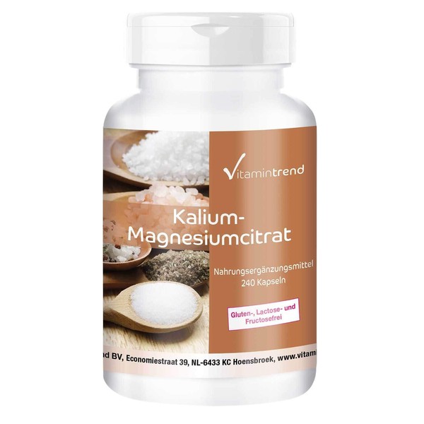 Magnesium Citrate with Potassium, High Dose, Vegan, 240 Capsules Vitamintrend®