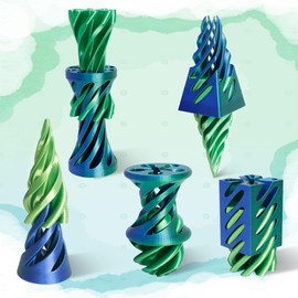 5 Packs Impossible Cone, 3D Printed Spiral Cone Fidget Toy, Impossible Pyramid Passthrough Toy for Relaxing(Blue Green+Yellow Green)