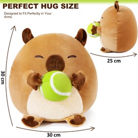 shownicer Plush Toy Capybara Cuddly Toy with Tennis Stuffed Toy Kawaii Capybara Plush Cushion Toy Throw Cushion Gift for Children Boys 3+ Years (Capybara & Tennis, 35 cm)