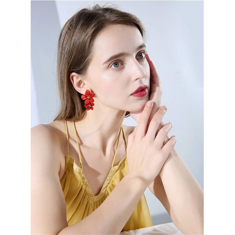 GPASTG Elegant Bohemian Large Metal Double Flower Matt Earring Chic