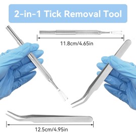 VNIDJGB 1 Set Tick Remover Tools for Dogs,Professional Tick Removal Tool,Stainless Steel Ticks Remover Complete Tool Kit,With Ticks Removal Tweezers & Sharp Rake and Box,for Humans,Cats & Dogs.