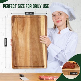 18x12 Large Acacia Wood Cutting Board, 1" Thick Butcher Block Cutting Board with Deep Juice Groove, Chopping Board with Side Handles for Meat, Vegetables and Fruit