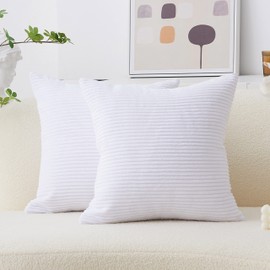 Home Brilliant Off White Cushion Cover Decorations Textured Corduroy Pillow Covers Pack of 2 Soft Accent Cushion Covers for Sofa Bed, 45 x 45 cm, 18 inch, Pure White