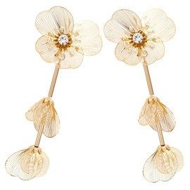 Ipetboom Flower Drop Earrings Lightweight Long Dangle Ear Jewelry for Women Elegant Multi Layer Metal Floral Design Stylish Ear Decor