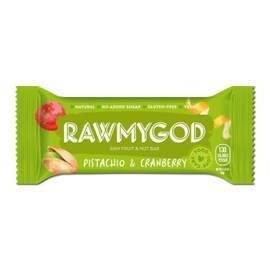 RAWMYGOD Fruit and Nut Bars, Gluten Free, Vegan, No Added Sugar (16 bars, Pistachio & Cranberry)