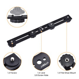 UTEBIT Dual Flash Bracket 30cm/11.8 inches Extension Flash Bracket Aluminum Alloy Straight Flash Tripod Mount Bracket DSLR Camera Brackets Holder for Camera LED Light Flash Light Microphone