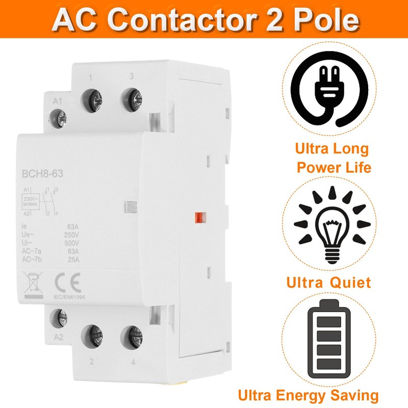 sourcing map AC Contactor 63A 2 Pole 2NO 230V Load