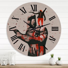 Designart 'Gun Sign With Man Shooting Gun' Modern wall clock - 36 in. high, 36 In. Wide