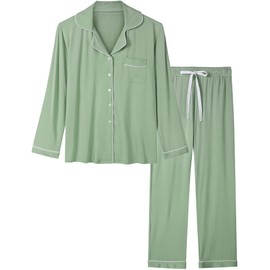 Joyaria Women Pajama Sets Long Sleeve Button Down Sleepwear Nightwear Soft Pjs Lounge Sets Sage Green