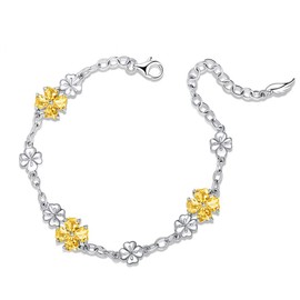JIANGXIN Birthstone Gemstone Heart Women's Bracelet 925 Sterling Silver Bracelet Lucky Charm Lucky Clover for Women Girls Bracelets, Gemstone, Citrine