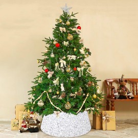 MODFUNS Sequin Christmas Tree Collar White 28.8 Inch Glitter Felt Xmas Tree Ring Sparkly Tree Skirt Collar Shimmer Rustic Xmas Tree Collar Holiday Christmas Tree Box Collar for Artificial Trees